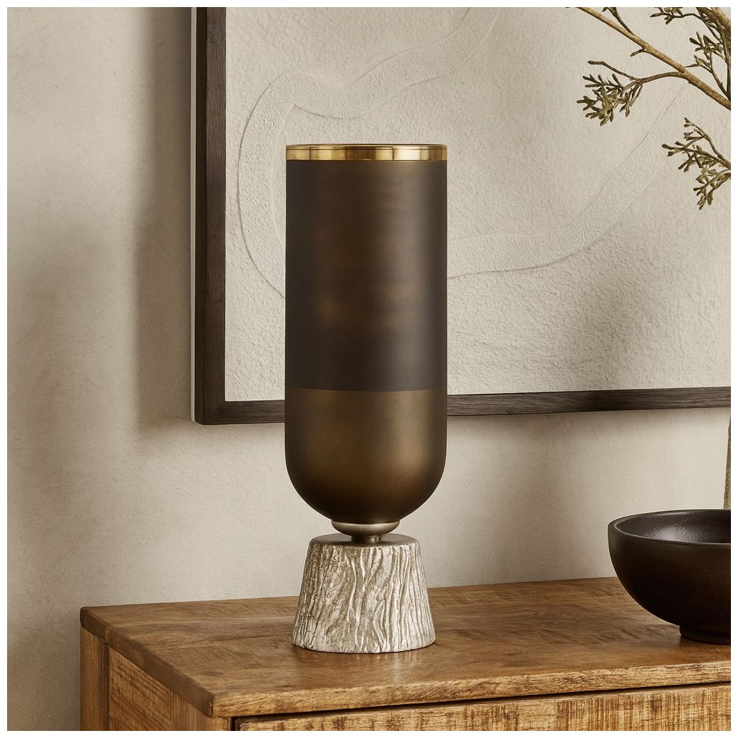 Image 4 Bronze Glass Contemporary Candle Holder, 6" x 6" x 20" more views