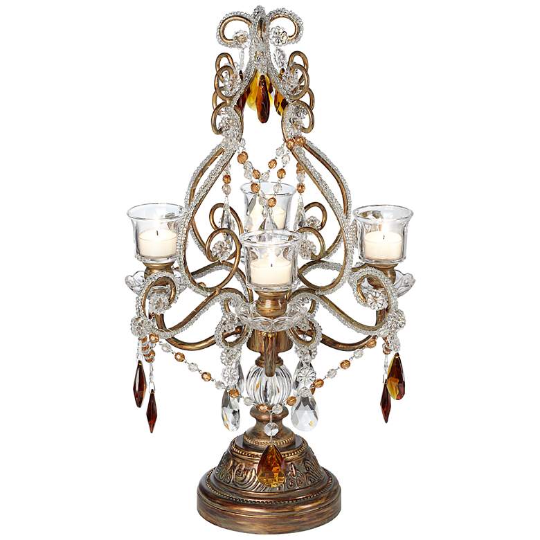 Image 1 Bronze, Gold and Amber 21 inch High Candelabra Candle Holder