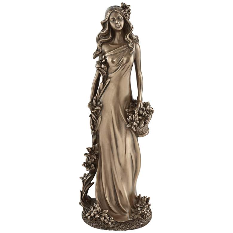 Image 1 Bronze Lady Holding Flower 17 1/4 inchH Decorative Statue