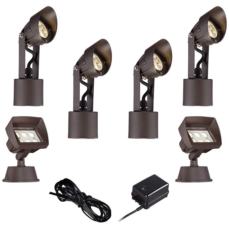 Image 1 Bronze LED Spot and Flood Light Complete Landscape Kit