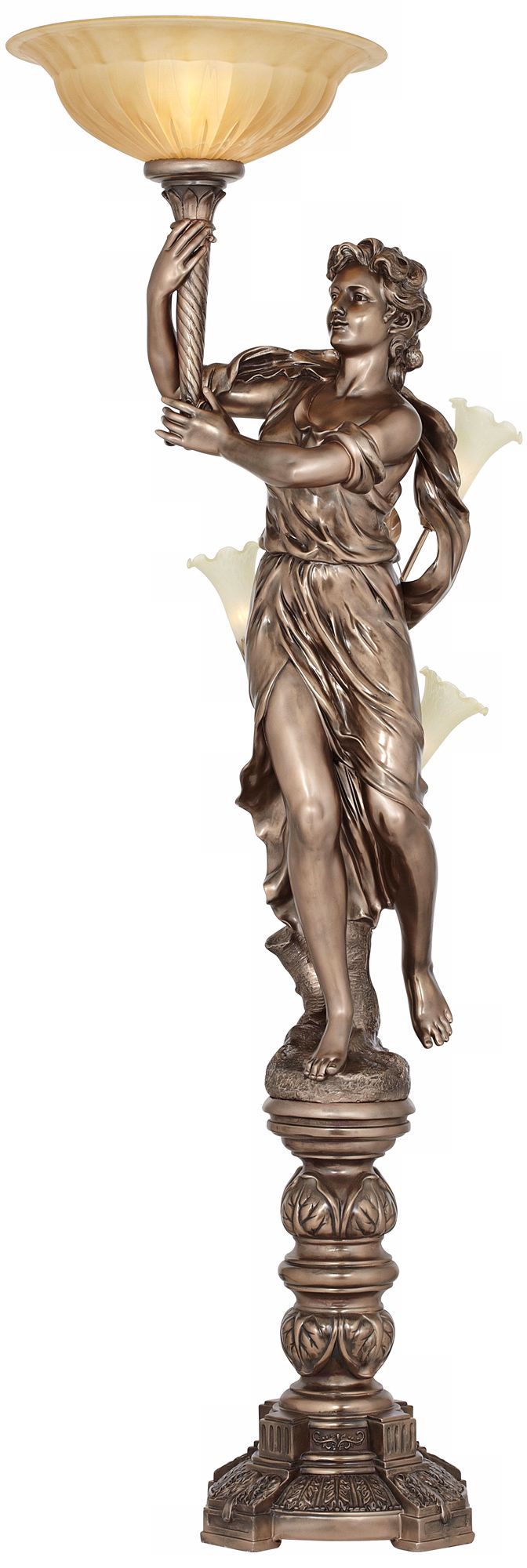 Bronze Maiden Statue Torchiere Floor Lamp