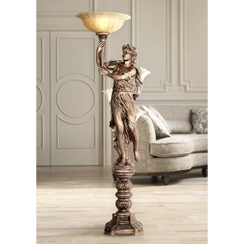 Image 1 Bronze Maiden Statue Torchiere Floor Lamp