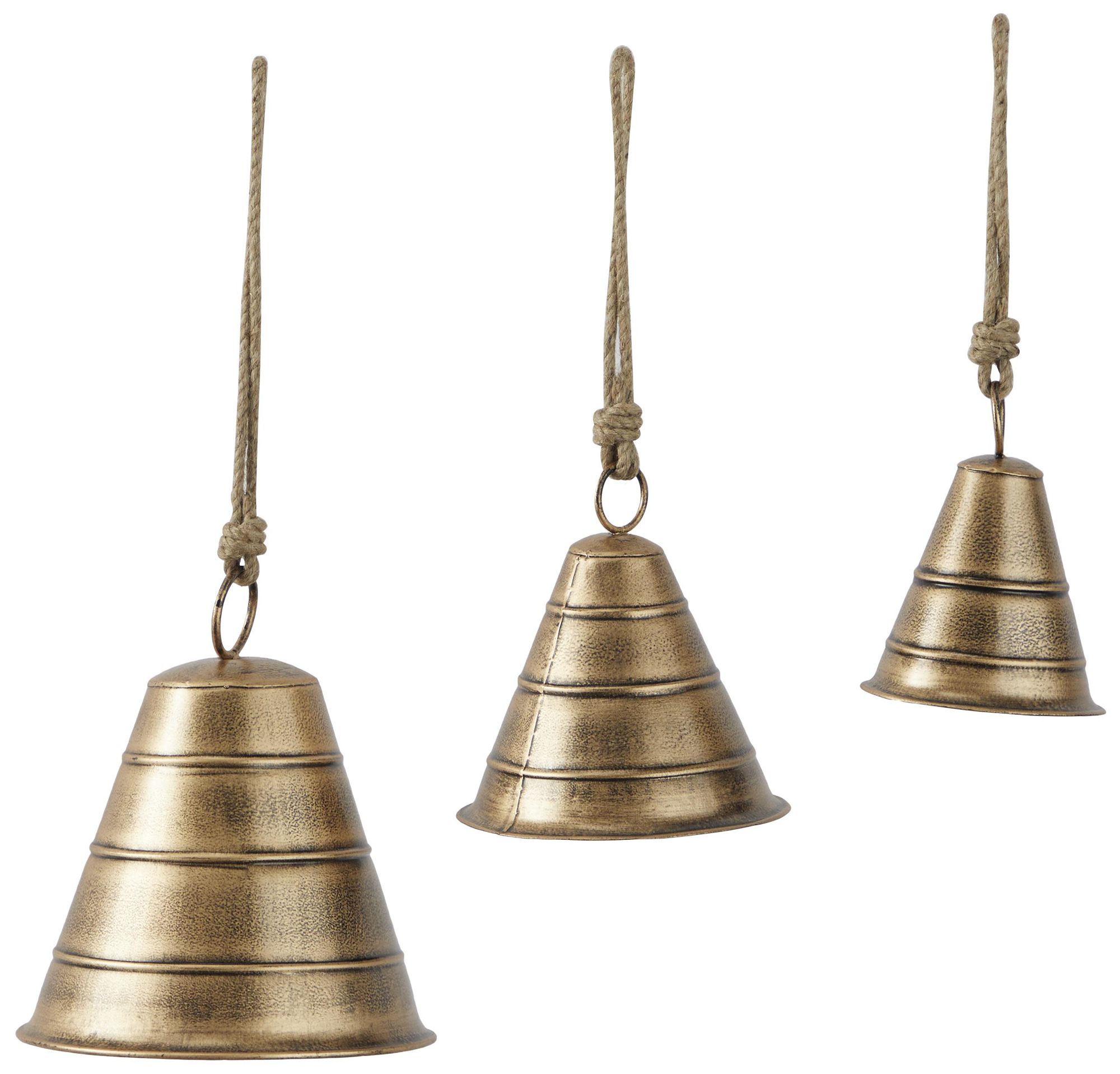 Image 2 Bronze Metal Bohemian Decorative Cow Bells, S/3 10", 8", 5"H