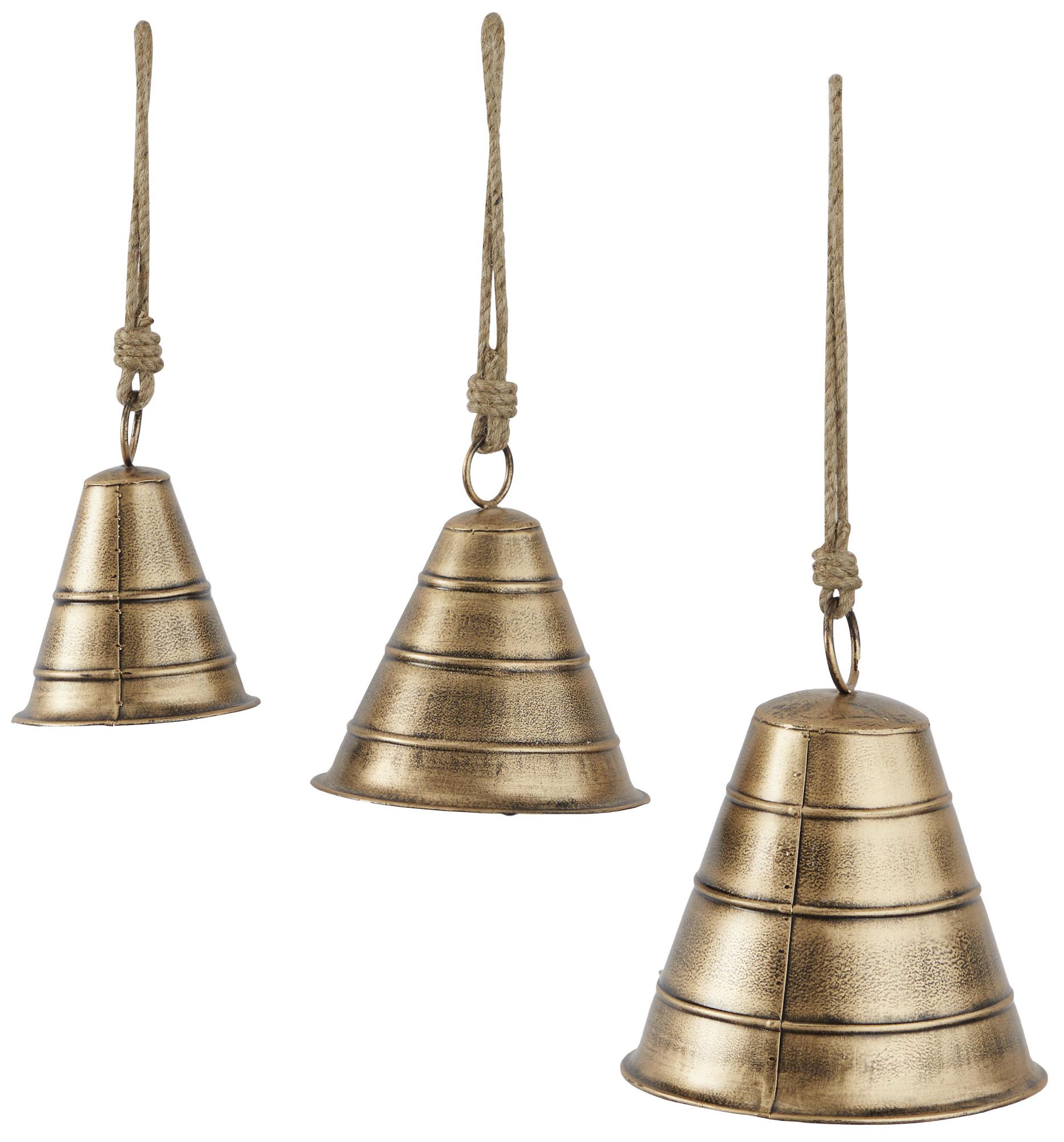 Image 5 Bronze Metal Bohemian Decorative Cow Bells, S/3 10", 8", 5"H more views