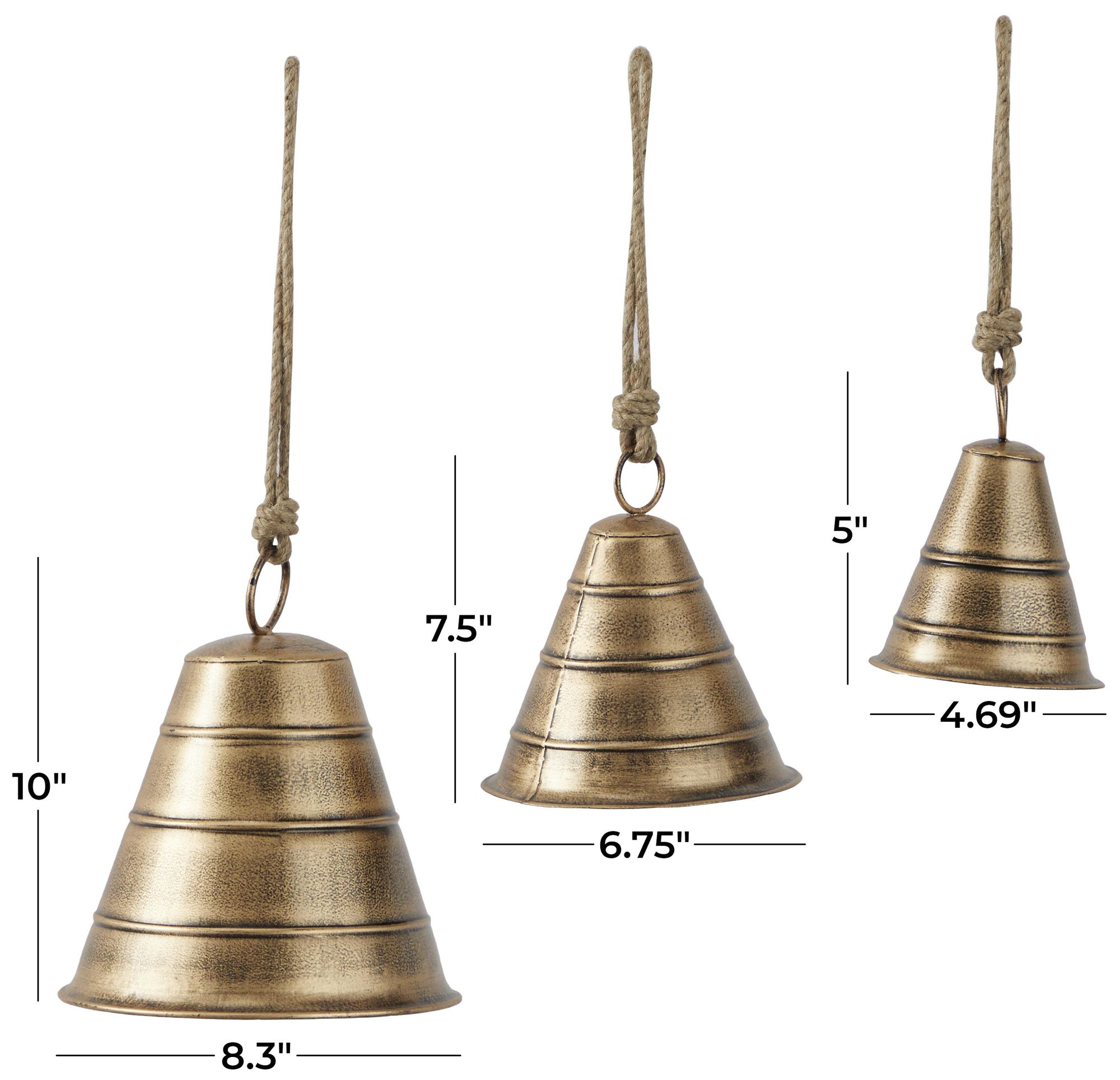 Image 7 Bronze Metal Bohemian Decorative Cow Bells, S/3 10", 8", 5"H more views