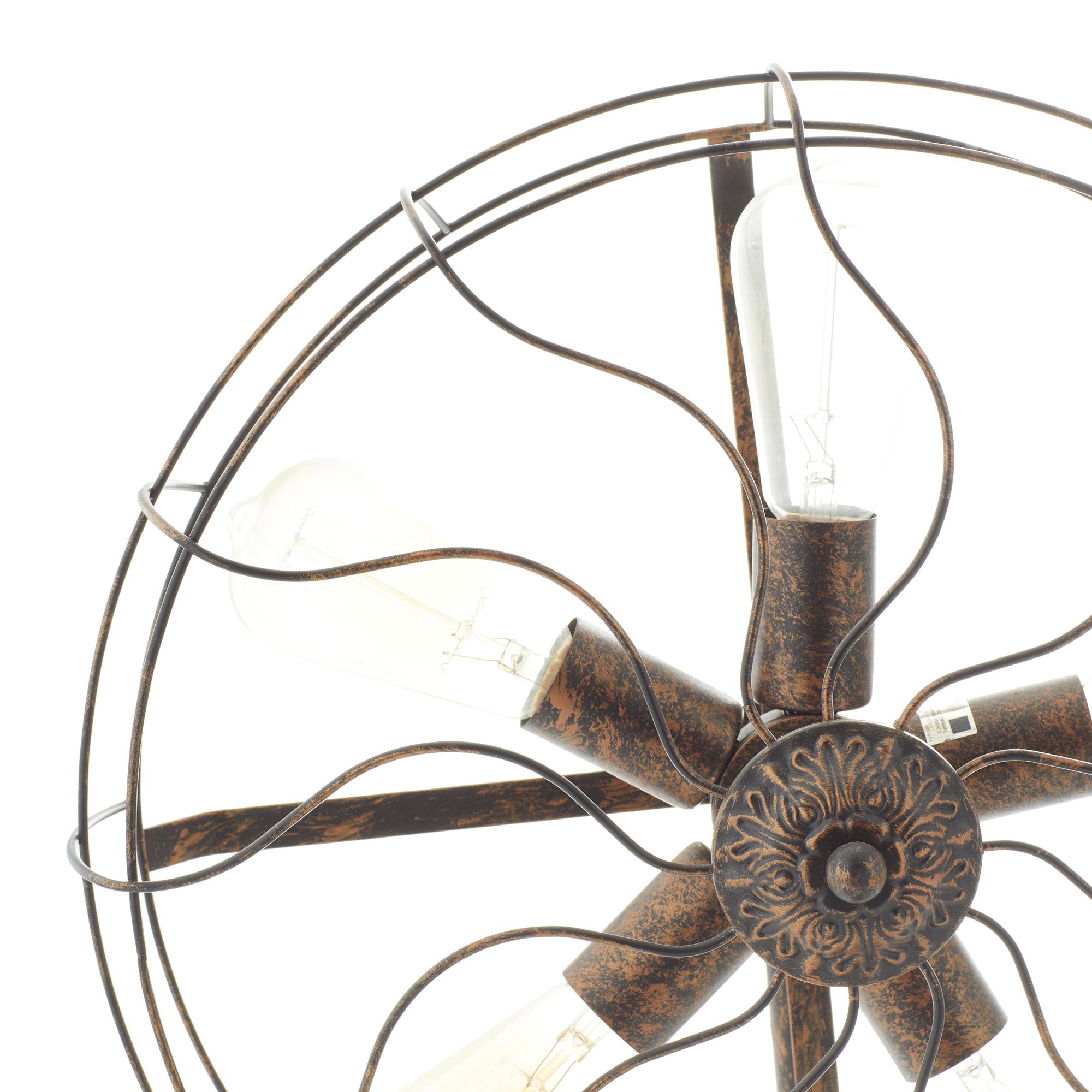Image 3 Bronze Metal Fan Vintage 5 Bulb Room Accent Lamp, 19" x 8" x 24" more views