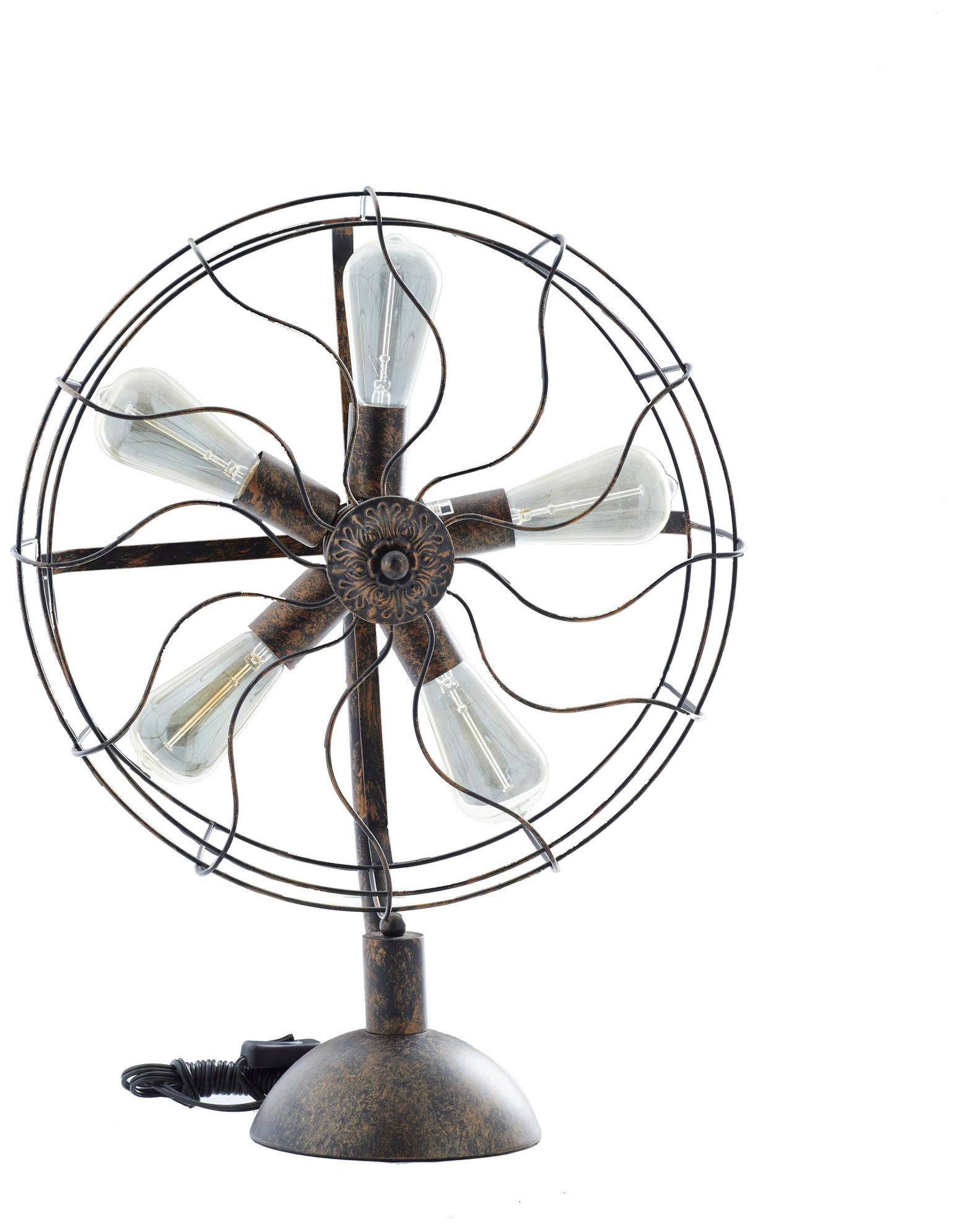 Image 5 Bronze Metal Fan Vintage 5 Bulb Room Accent Lamp, 19" x 8" x 24" more views
