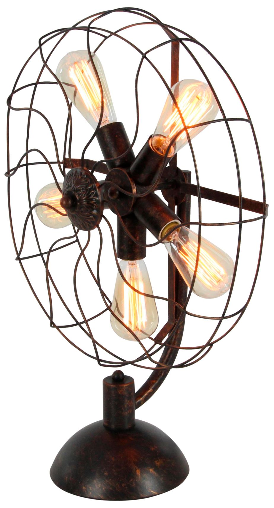 Image 6 Bronze Metal Fan Vintage 5 Bulb Room Accent Lamp, 19" x 8" x 24" more views