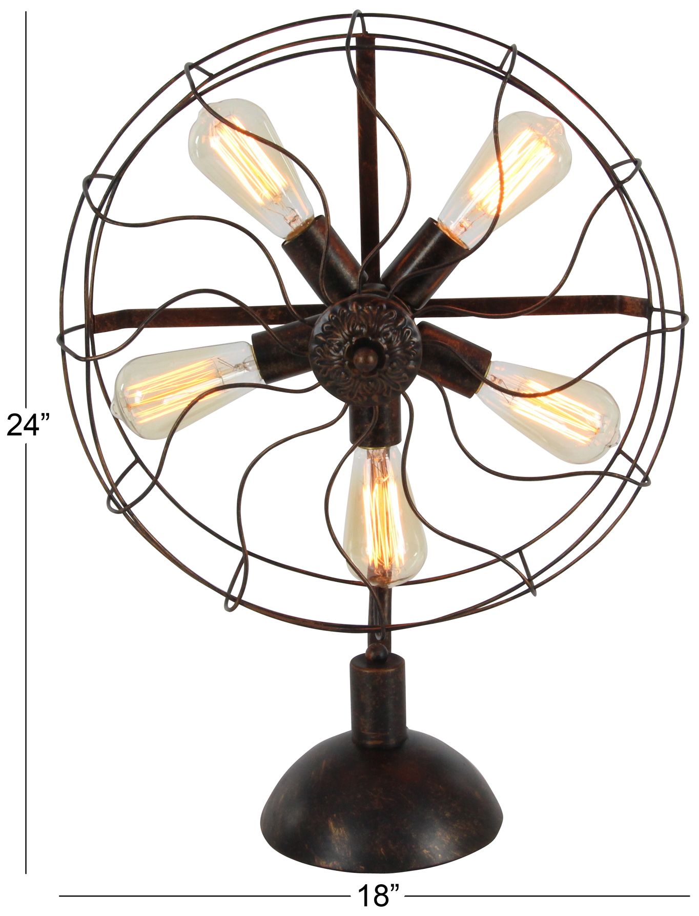 Image 7 Bronze Metal Fan Vintage 5 Bulb Room Accent Lamp, 19" x 8" x 24" more views