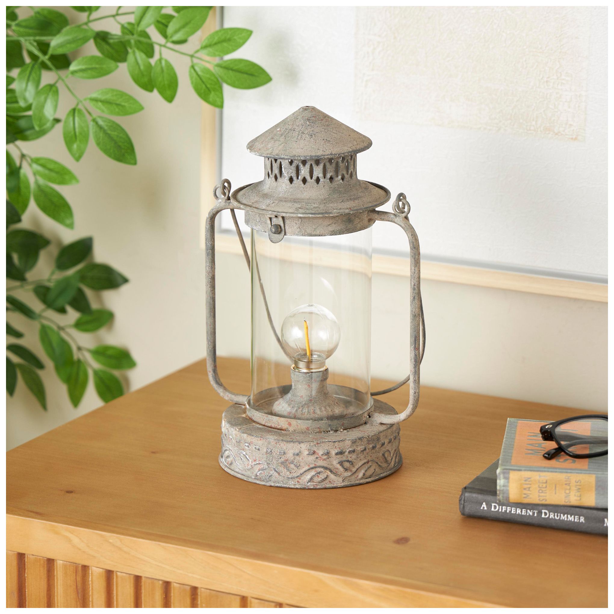 Image 4 Bronze Metal Rustic Candle Lantern, 8" x 6" x 12" more views