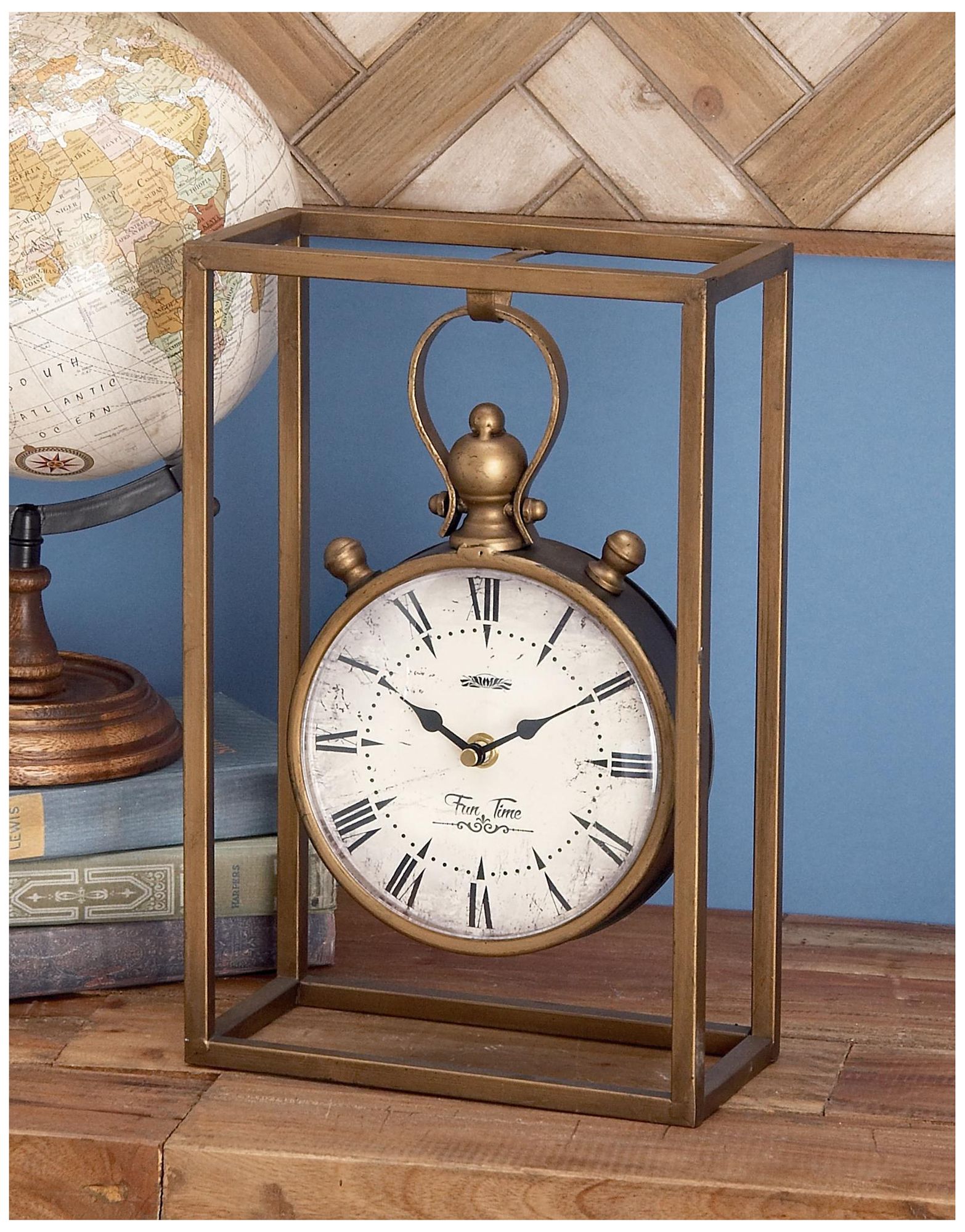 Image 4 Bronze Metal Vintage Clock, 9" x 4" x 13" more views