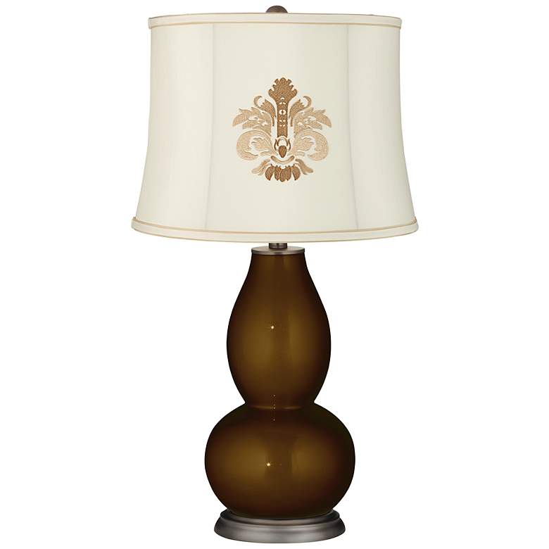 Image 1 Bronze Metallic Embroidered Crest Shade Double Gourd Table Lamp