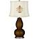 Bronze Metallic Embroidered Crest Shade Double Gourd Table Lamp
