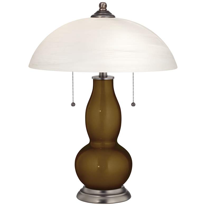 Image 1 Bronze Metallic Gourd-Shaped Table Lamp with Alabaster Shade