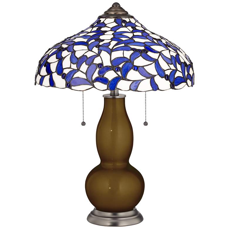 Image 1 Bronze Metallic Gourd Table Lamp with Iris Blue Shade
