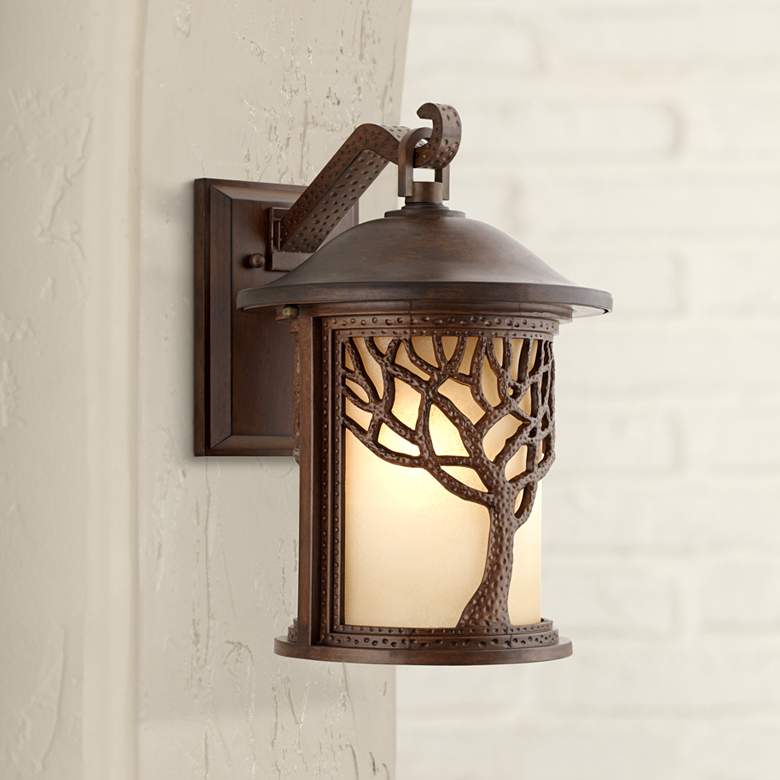 Image 1 Bronze Mission Style Tree 15 inch High Outdoor Wall Light
