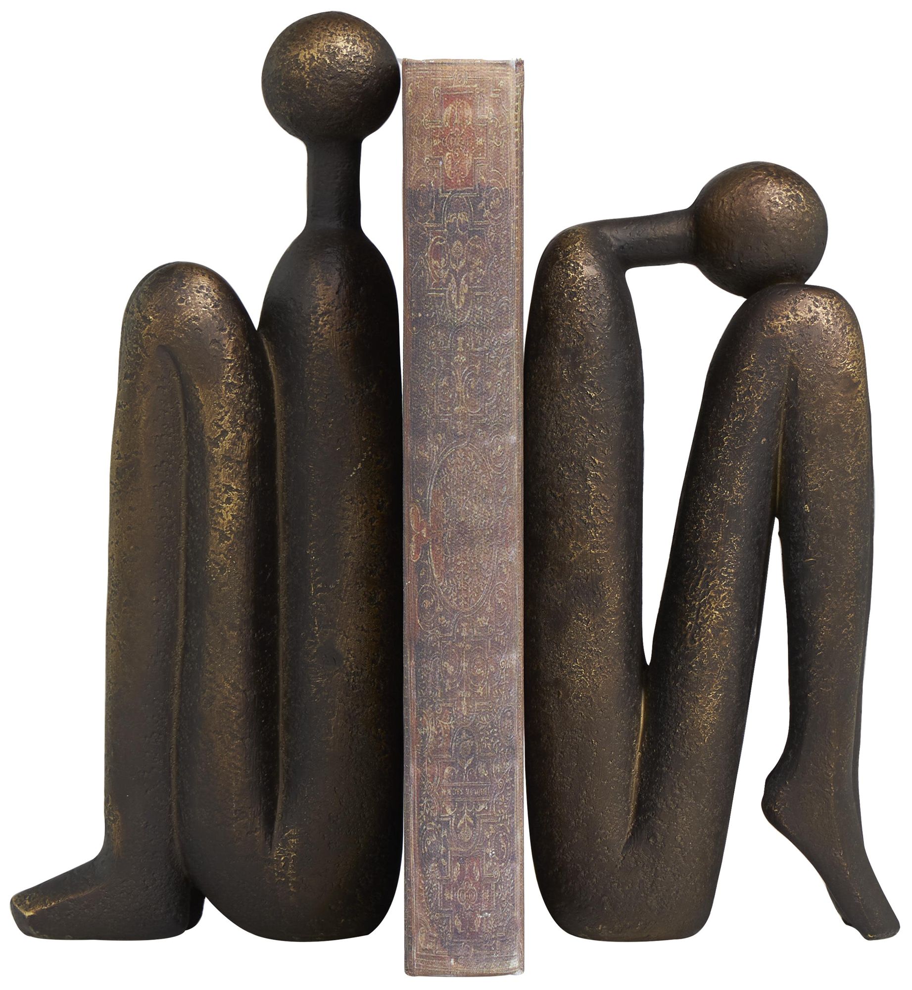 Image 2 Bronze Polystone Contemporary Bookends, S/2 4"W, 9"H