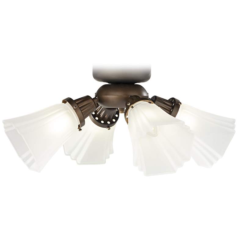 Image 1 Bronze Pull Chain Universal Ceiling Fan LED Light Kit With Deco Glass Shade