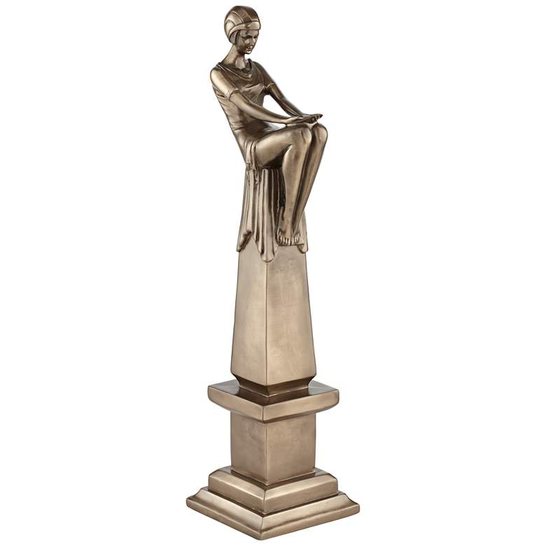 Image 1 Bronze Seated Art Deco Lady 17 3/4 inchH Decorative Statue