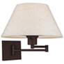 Bronze Swing Arm Wall Lamp with Oatmeal Fabric Empire Shade