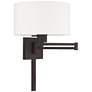 Bronze Swing Arm Wall Lamp with Off-White Fabric Drum Shade