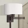 Bronze Swing Arm Wall Lamp with Off-White Fabric Drum Shade