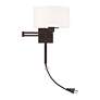 6_Bronze Swing Arm Wall Lamp with Off-White Fabric Drum Shade more views