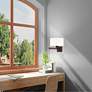 7_Bronze Swing Arm Wall Lamp with Off-White Fabric Drum Shade more views