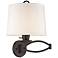 Bronze Swing Arm Wall Lamp with Off-White Linen Shade