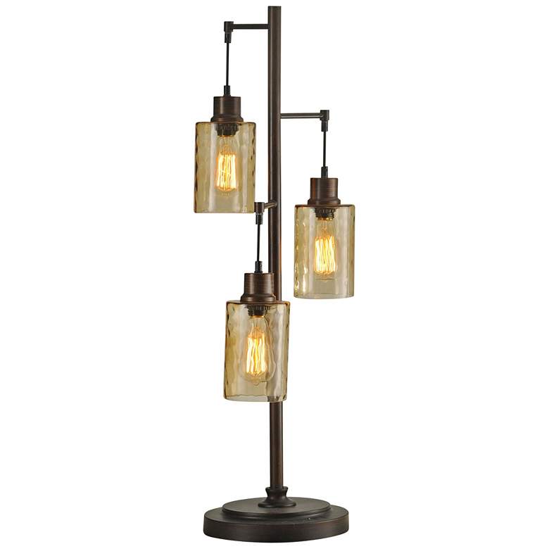 Image 2 Bronze Table Lamp with Amber Dimpled Glass Shades