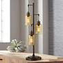 Bronze Table Lamp with Amber Dimpled Glass Shades