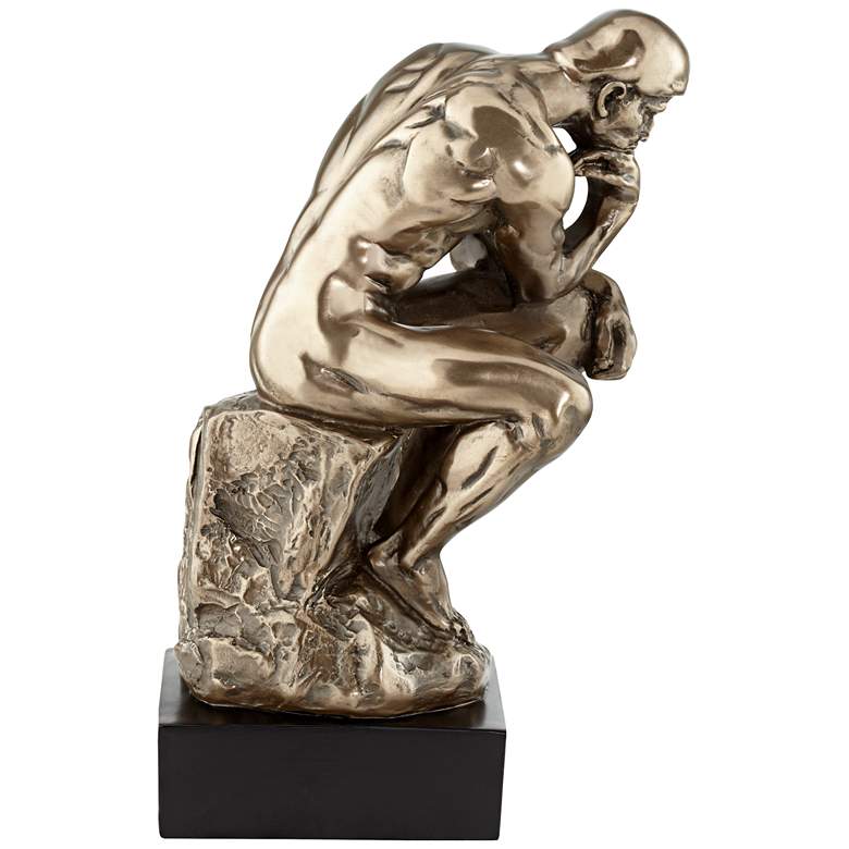 Image 2 Bronze Thinker on a Rock 12 inch High Decorative Statue more views