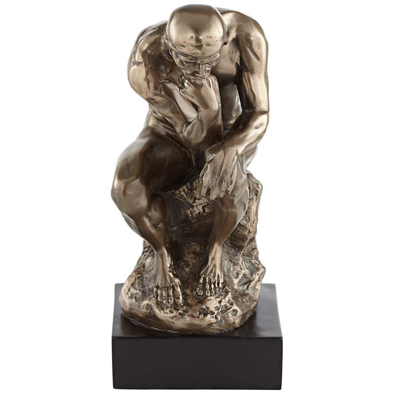 Image 3 Bronze Thinker on a Rock 12 inch High Decorative Statue more views