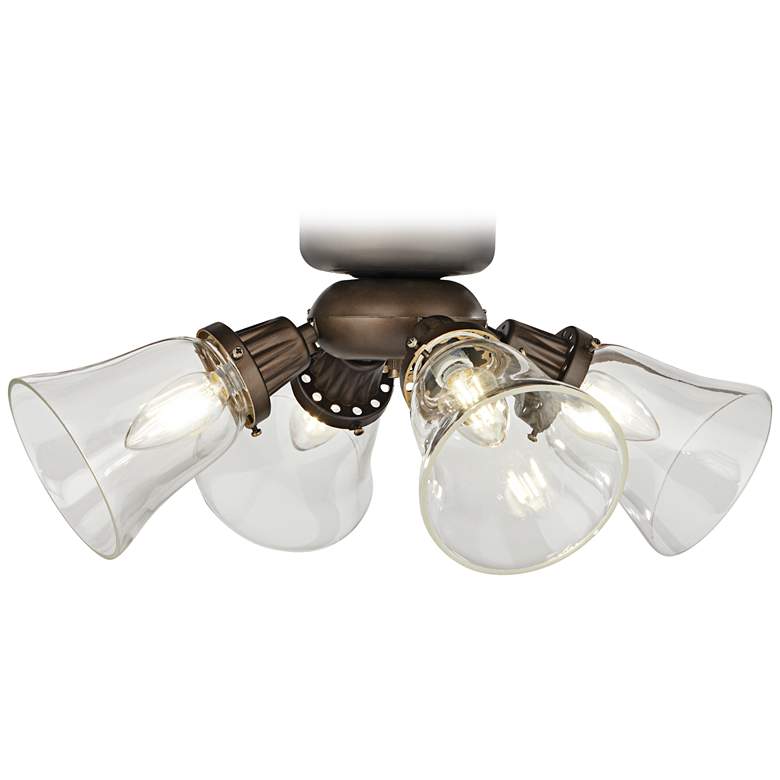 Image 1 Bronze Universal Ceiling Fan LED Light Kit Clear Glass Bell Shade