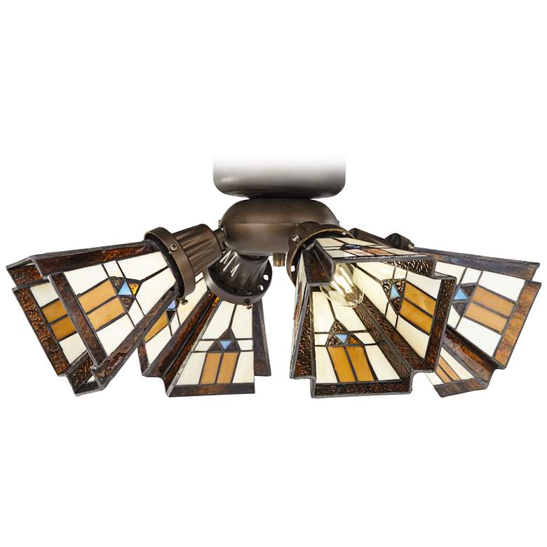 Image 1 Bronze Universal Ceiling Fan LED Light Kit With Mission Glass Shade