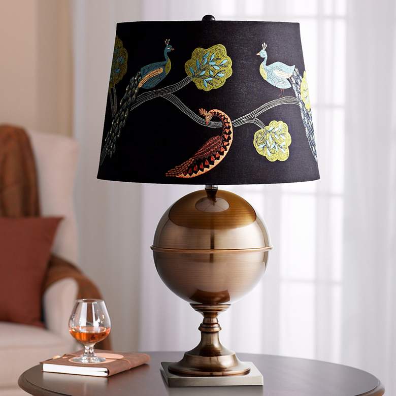 Image 1 Bronze Vanderbilt Embroidered Shade Table Lamp