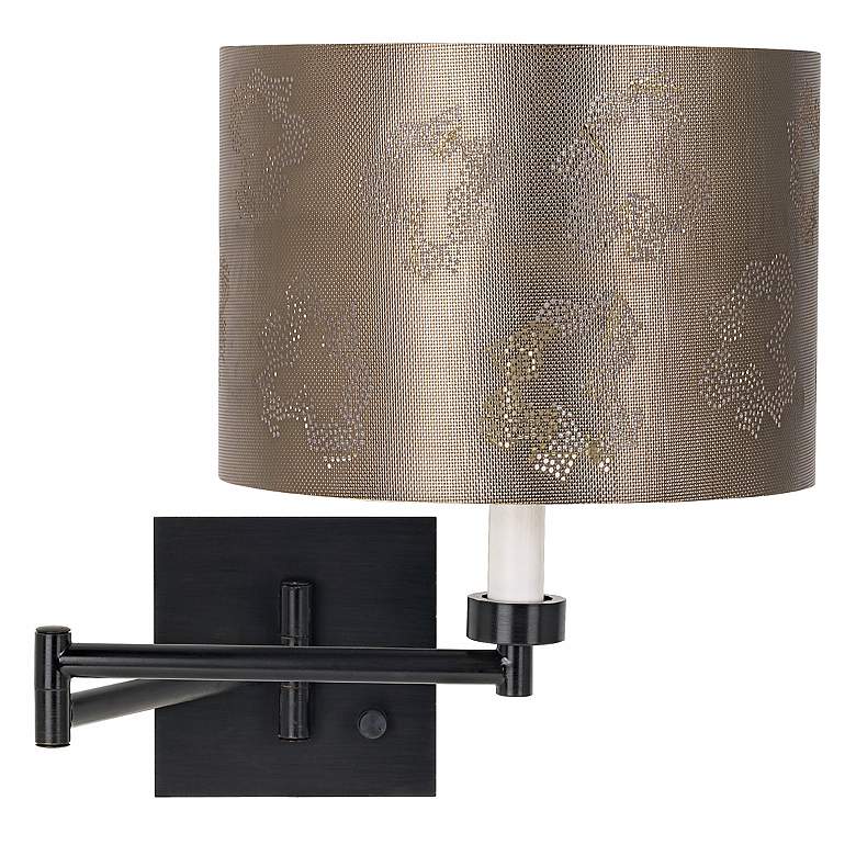 Image 1 Bronze with Laser-Cut Shade Plug-In Swing Arm Wall Lamp
