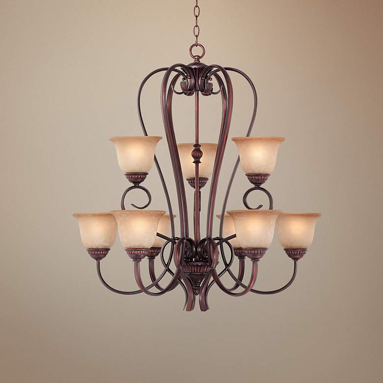 Image 1 Bronze with Scavo Glass 33 1/4 inch Wide 2-Tier Chandelier