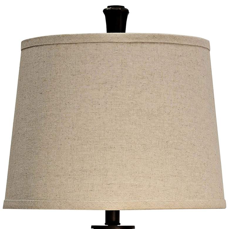 Image 2 Bronze Wood Table Lamp with Beige Hardback Shade Set of 2 more views