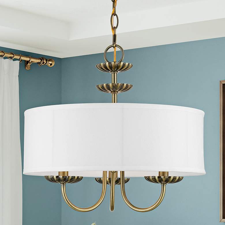 Image 1 Brookdale 16"W Antique Brass 3-Light Drum Shade Chandelier