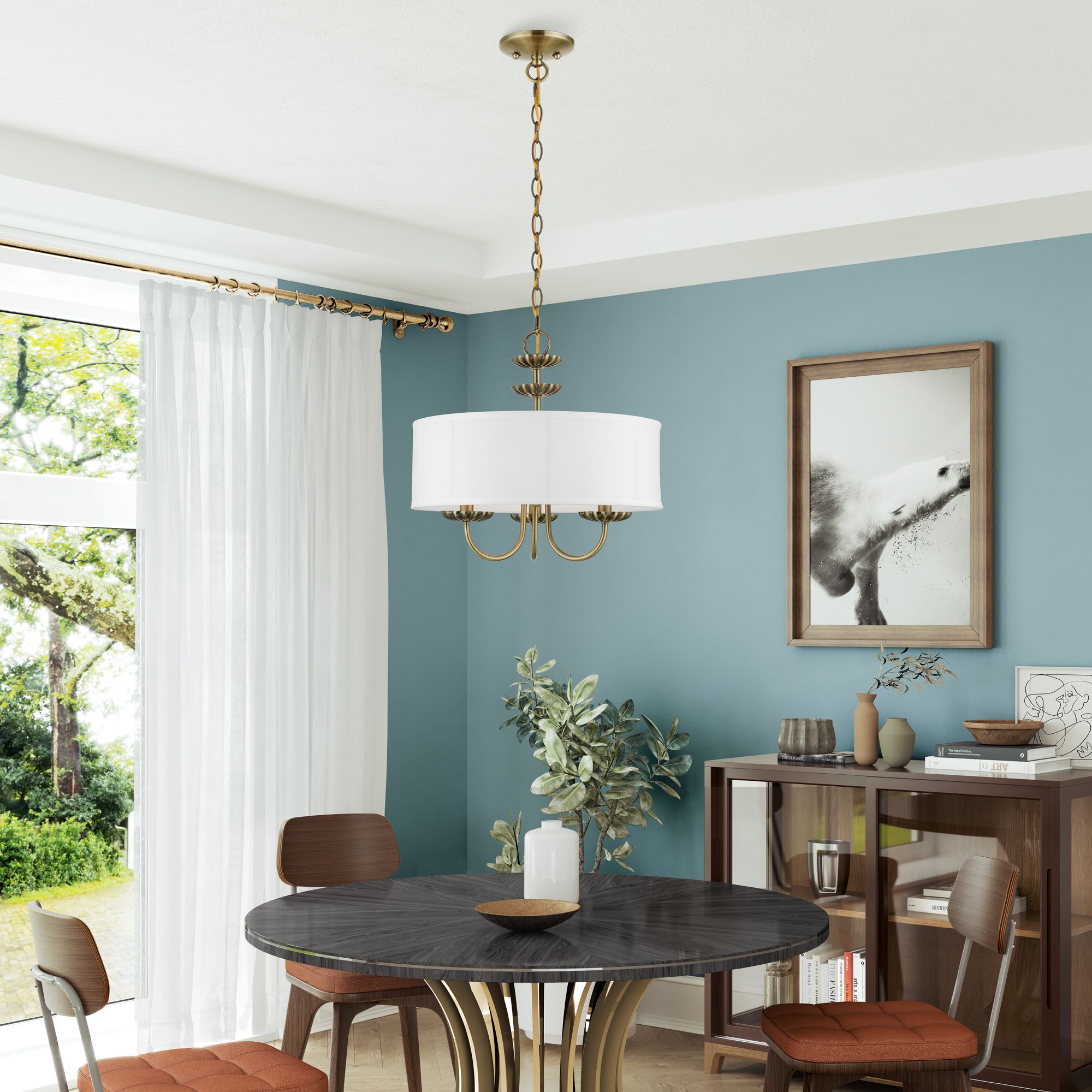 Brookdale 16"W Antique Brass 3-Light Drum Shade Chandelier