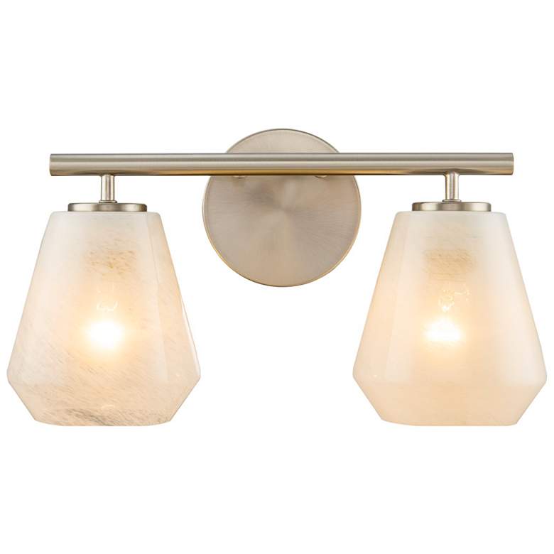 Image 1 Brooke 8"H 2-Light Nickel Bathroom Vanity w/ Wispy White Shade