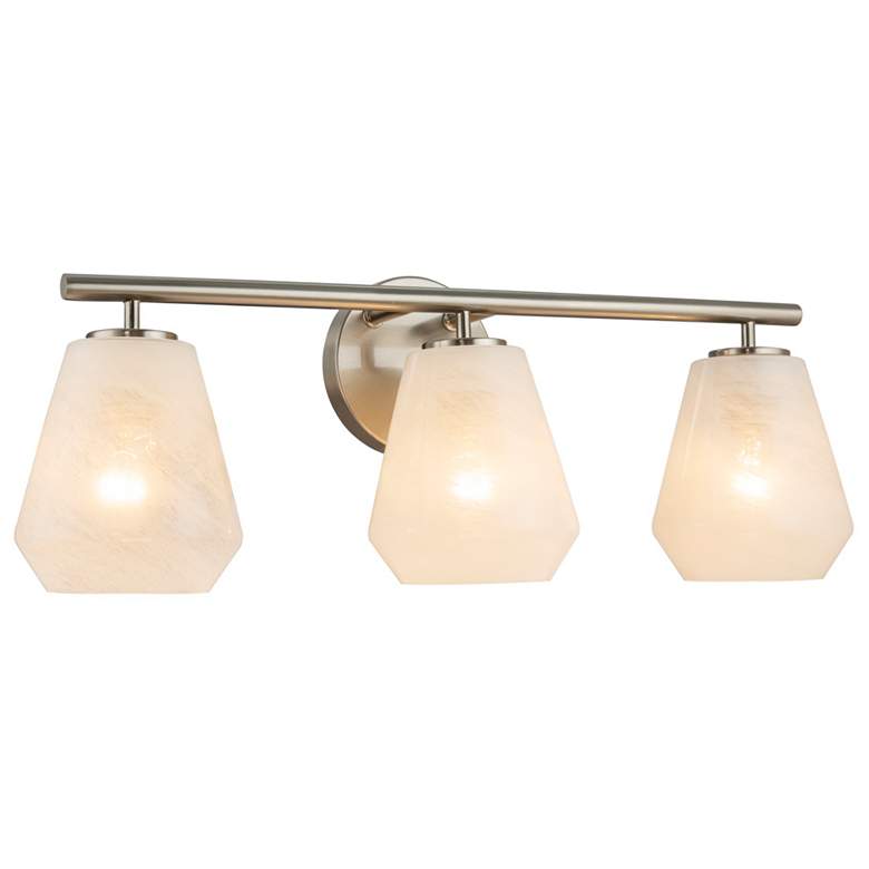 Image 1 Brooke 8"H 3-Light Nickel Bathroom Vanity w/ Wispy White Shade