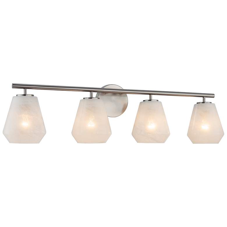 Image 1 Brooke 8"H 4-Light Nickel Bathroom Vanity w/ Wispy White Shade