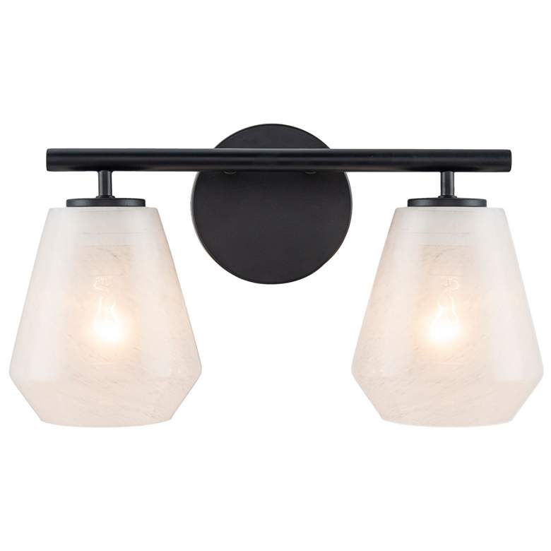 Image 1 Brooke 8" High 2-Light Black Bathroom Vanity w/ Wispy White Shade