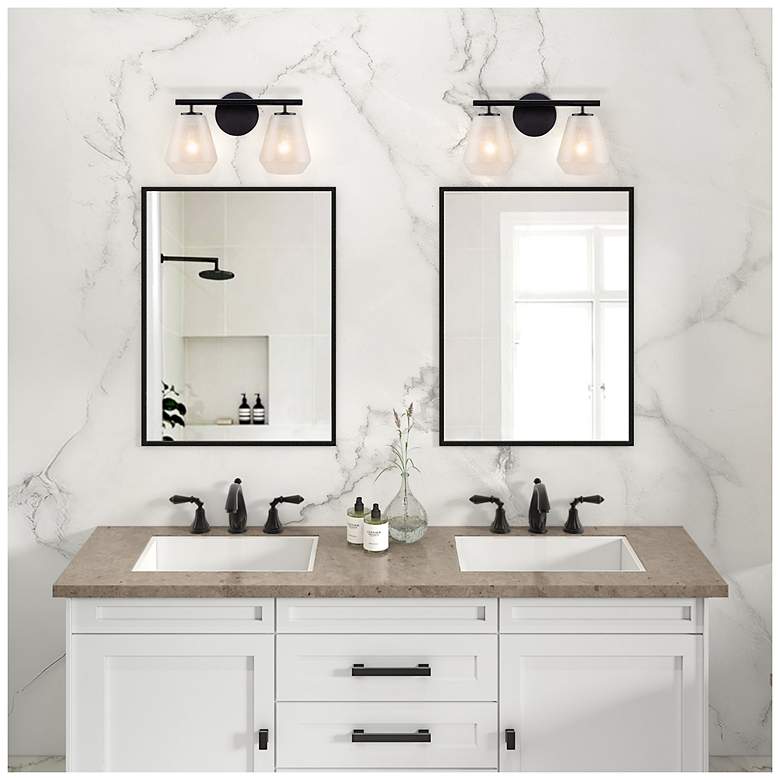Image 6 Brooke 8" High 2-Light Black Bathroom Vanity w/ Wispy White Shade more views