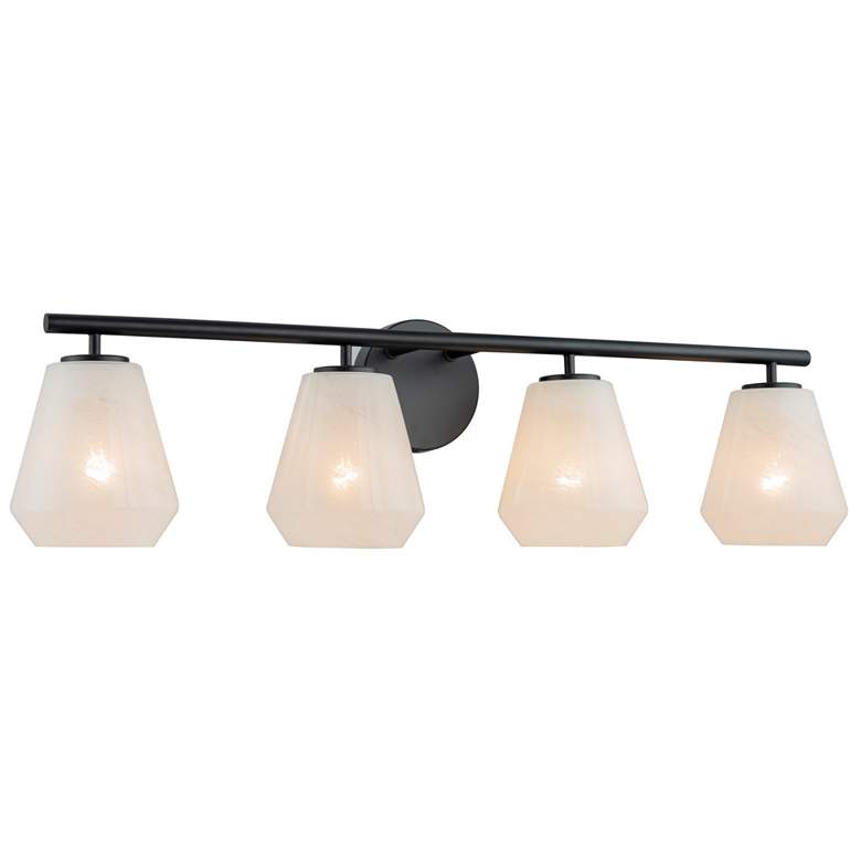 Image 1 Brooke 8" High 4-Light Black Bathroom Vanity w/ Wispy White Shade