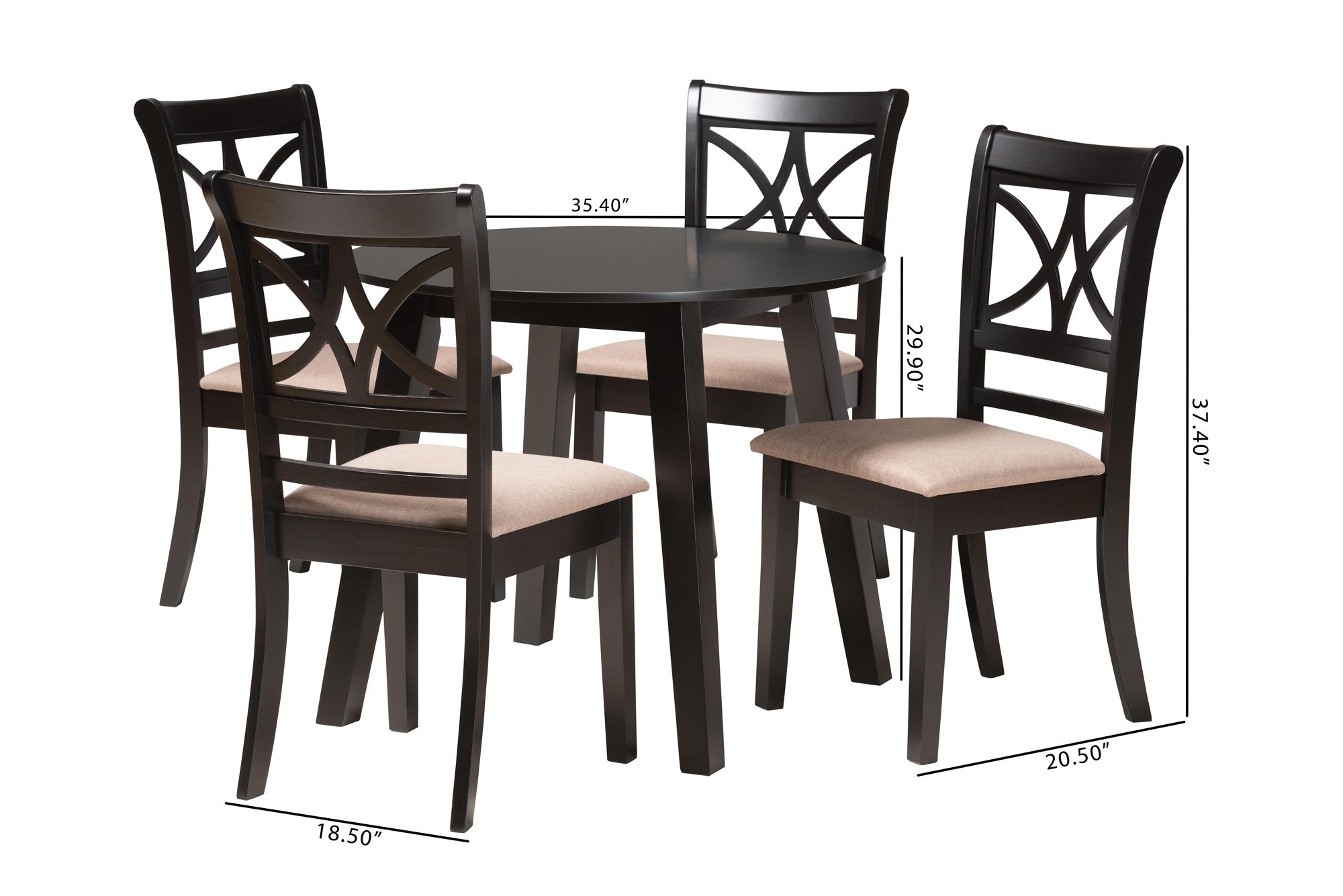 Brooke Beige Fabric 5-Piece Dining Table and Chairs Set