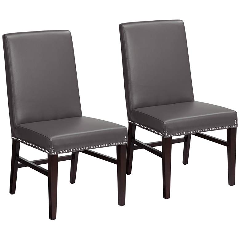 Image 1 Brooke Gray Bonded Leather Dining Chair Set of 2
