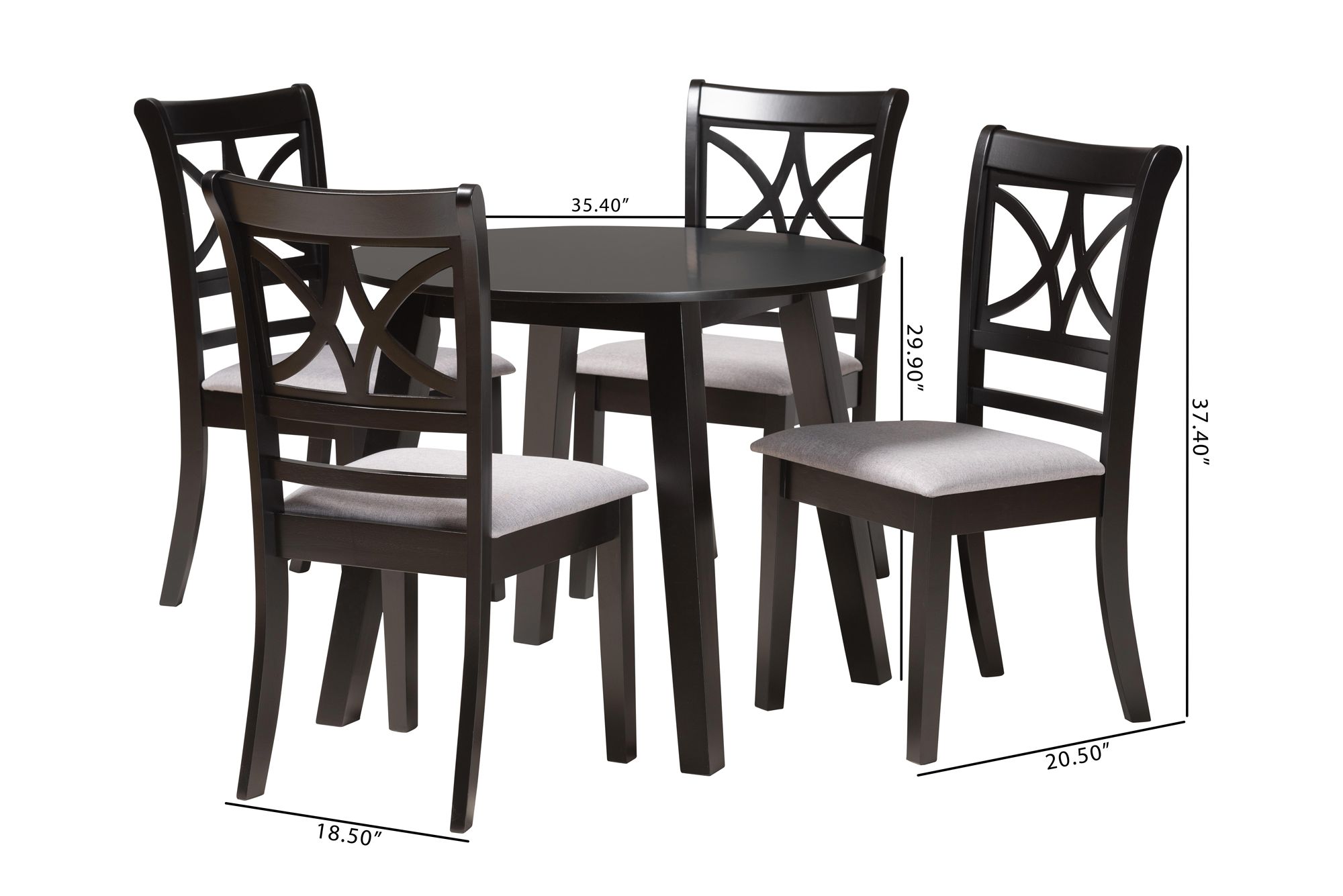 Brooke Gray Fabric 5-Piece Dining Table and Chairs Set